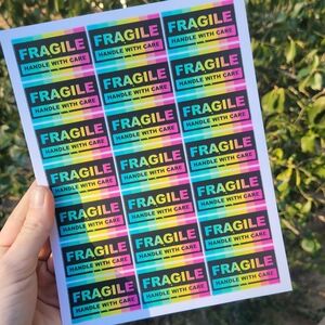 Multicolor Fragile Handle With Care Stickers